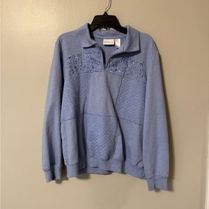 Alfred Dunner Blue Embroidered Zip up Collar Pullover